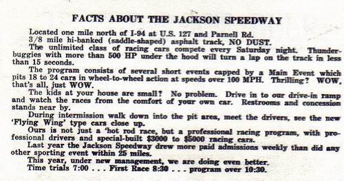Jackson Motor Speedway - Old Article From Jim Heddle